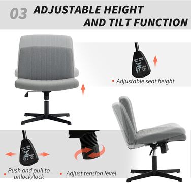 Крісло офісне без підлокітників HOMCOM, сіре, з регулюванням висоти та функцією нахилу