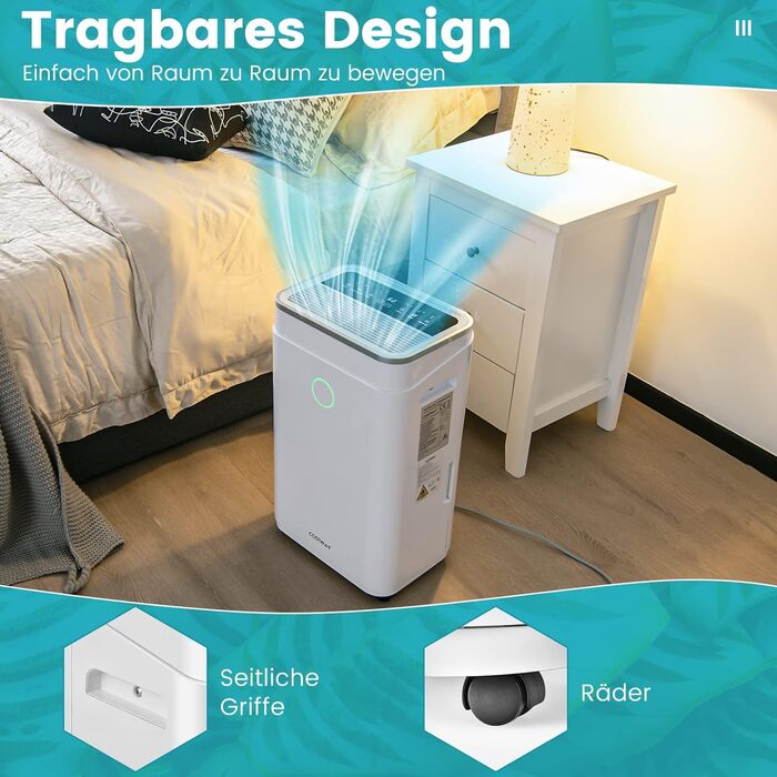 Електричний осушувач повітря COSTWAY 25L з 3 режимами, для приміщень до 30 м², об'єм бака 6,5 л, таймер 24 год, 2 швидкості, тихий режим (≤ 42 dB)