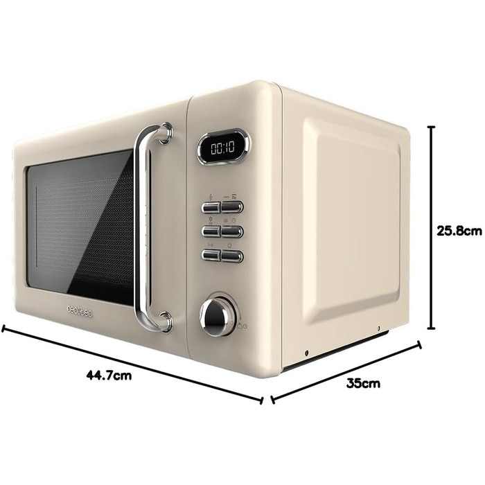 Мікрохвильова піч Cecotec Proclean 3010 Retro, 20 л, 700 Вт, механічна, 6 режимів, таймер до 30 хв, режим розморожування, вінтажний дизайн, зелений, сталевий корпус
