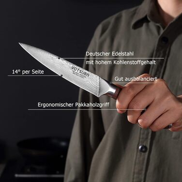 Набір професійних кухонних ножів YOTSUBA з дерев'яним блоком та точилкою, кухонні ножі з нержавіючої сталі, набір кухонних ножів для кухні (універсальний ніж 13 см)