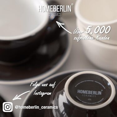 Набір еспресо-чашок Homeberlin Barista Pro - 4 шт. по 80 мл - Преміум якість, ручна робота, сірий глазурований стеглинний фарфор з підставками