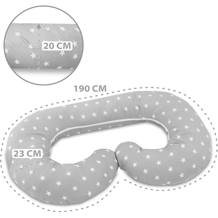 Подушка для вагітних та годуючих XXL C-Form 190 см з чохлом (зірочки)