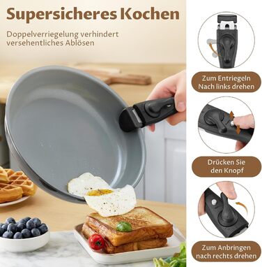 Набір каструль BEZIA 17 предметів з знімним ручками, антипригарне покриття кераміки, набір для індукційних плит, підходить для всіх типів плит, складається, набір каструль Induktion, посуд для кемпінгу, придатний для духовки (темно-сірий)