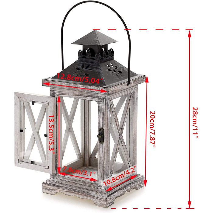 Дерев'яний ліхтар BSTKEY, вінтажна декоративна лампа для свічок в сільському стилі з ручкою, переносний ліхтар в приміщенні і на відкритому повітрі