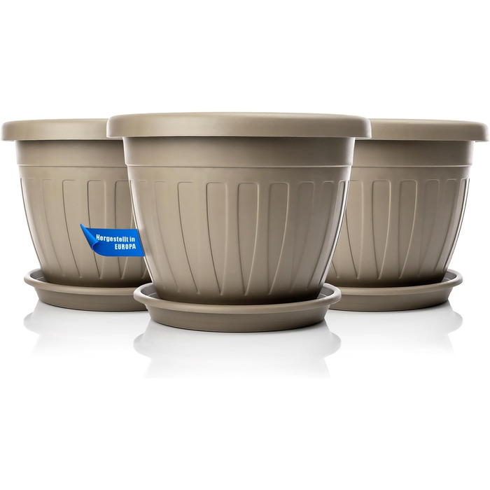 Квітчалка BigDean 3X з підставкою, 50x38 см, мокко - водостійкий горщик для квітів, UV-стійкий, з водозливом, з міцного пластику, для дому та саду, Made in Europe