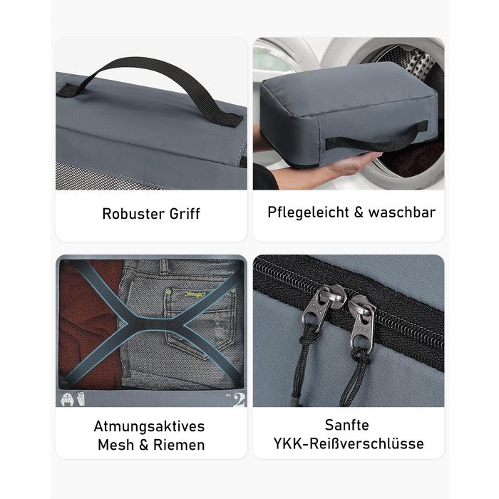 Набір органайзерів для подорожей ECOHUB (7 предметів) — органайзери для валізи та рюкзака з переробленого PET-пластику, сірі