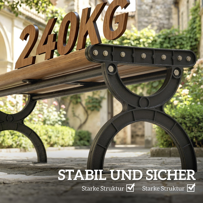 Лавочка для саду на 2 особи, вулична лавочка з металевим каркасом та ламелевим сидінням, садові меблі для саду та тераси