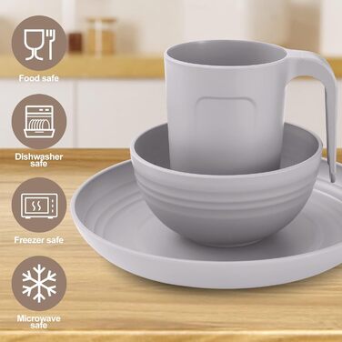 Набір посуду Odoland для кемпінгу на 4 особи, 17 предметів, сірий: тарілки, миски, чашки