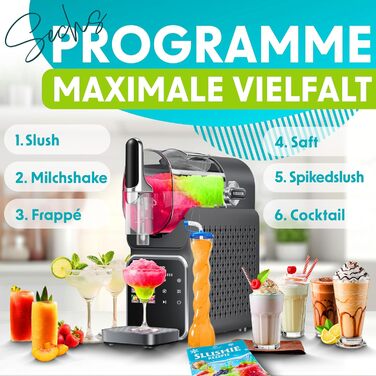 Машина для приготування сляш KESSER® - сляш-мейкер 2л - для сляш, коктейлів, фраппе, молочних коктейлів та замороженого соку - 25 хв та 6 програм - 3 стаканчика та книга рецептів в комплекті, антрацит