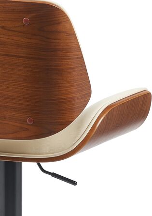 Барний стілець CLP Beverley з штучної шкіри, регульована висота та поворотний, дерев'яний, з підніжкою, колір: горіх/кремовий