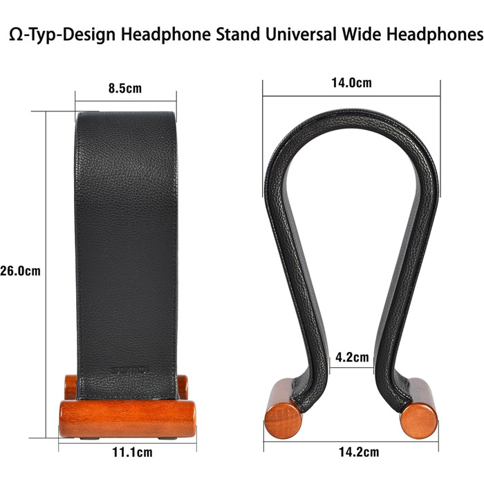 Підставка для навушників SAMDI з дерева та шкіри, універсальна, для геймінгу, дому, офісу (чорний)
