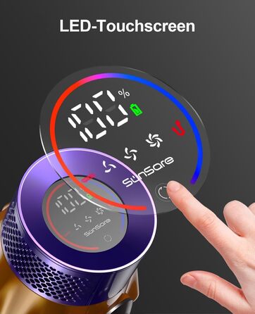Акумуляторний пилосос SunSare 600W 50000Pa 65хв з дисплеєм та зарядкою, тихий для підлоги, килимів, шерсті тварин