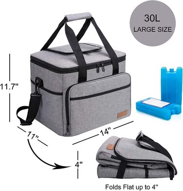 Продуктові кошики ALLCAMP 22L, велика ізольована корзина, сумка-холодильник, сумка-холодильник, сумка-холодильник для пікніка, сумка-холодильник, сумка-холодильник, сумка-холодильник, світло-сірий (складаний, світло-сірий)