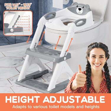 Універсальний дитячий унітаз-сходи SKYROKU 2-в-1 з сидінням для туалету (2-7 років), до 90 кг, сірий