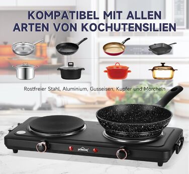 Подвійна конфорка Homelux 2000 Вт, 2 варильні поверхні, 5 режимів нагріву, для кухні, офісу, кемпінгу, чорний