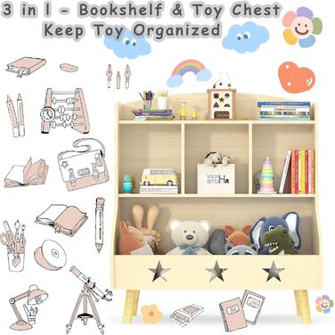 Дитяча полиця для іграшок та книг Garden 4 you, 3 відкриті полиці, 63x30x60 см (Білий/Бежевий)