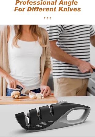 Професійний ручний точило для ножів з 5 кутами, дизайн UK, 3-ступеневе точіння роликами, для кухонних, хвилястих, хлібних, кишенькових та мисливських ножів, ножиць, чорний колір, 26 см