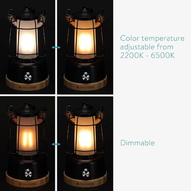 Світлодіодний ліхтар Navaris акумуляторний - Світильник для дверей і приміщень з акумуляторною батареєю - Портативна настільна лампа з бездротовим регулюванням яскравості - Кемпінгова лампа зі зміною колірної температури Чорний
