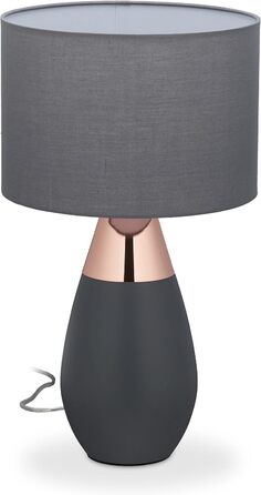 Приліжкова лампа Relaxdays з сенсорним регулюванням, 3 рівні, E14, HxD 48,5 x 28 см, сучасна, сенсорна лампа з абажуром, (сірий/мідь)