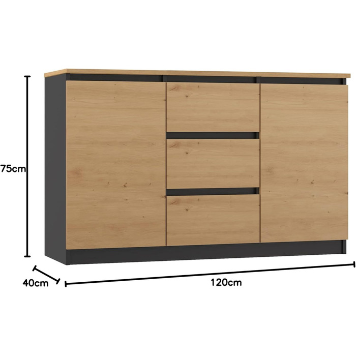 Сучасний комод 2D3S (антрацит дуб ремісник) для вітальні, спальні та дитячої кімнати, кабінету