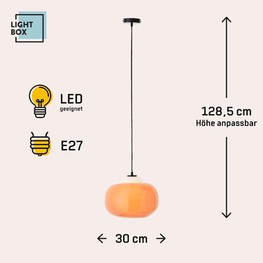 Вінтажний підвісний світильник, помаранчевий, скло/метал, Ø 30 см, регулюється по висоті, цоколь E27