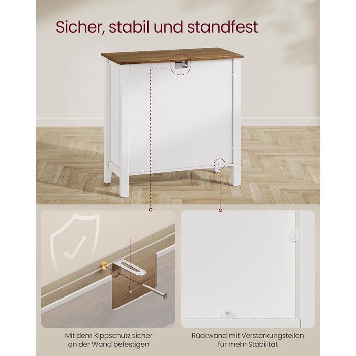 Шафа VASAGLE для кухні, комод, шафа для зберігання з ящиками та дверцятами, регульована полиця, стиль кантрі, для вітальні, кухні, їдальні, 40 x 140 x 80 см, вінтажний білий + медовий колір, BBK381W02