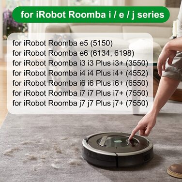 Запасні частини drrobor аксесуари для iRobot Roomba E / I / J серії i7 i7 i3 i3 i4 i4 i6 i6 i8 j7 J7 плюс робот-пилосос E5 E6 E7, 4 гумові щітки, 8 фільтрів високої продуктивності, 8 бічних щіток набір Roomba I7