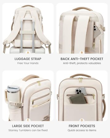 LOVEVOOK Рюкзак для ручної поклажі 40L з окремим відділенням для взуття, жіночий, великий, з вологостійким відділенням, рюкзак-валіза для подорожей (3 шт., Бежевий, Хакі)