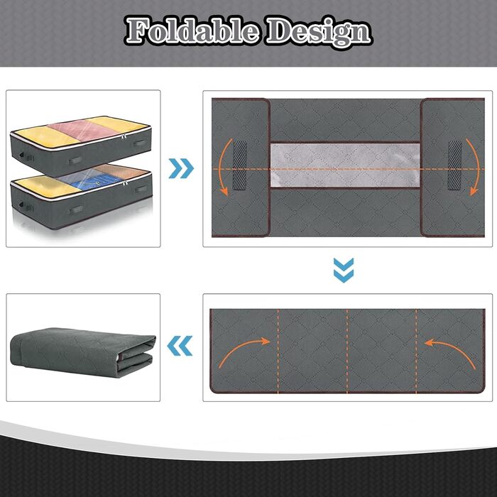 Сумка для зберігання під ліжком Yidaxing 5 шт. , 75 л, велика місткість, складна, чохол для зберігання, посилена ручка на блискавці, прозоре вікно (100 x 50 x 15 см, сірий) 5 x 75 л сірий