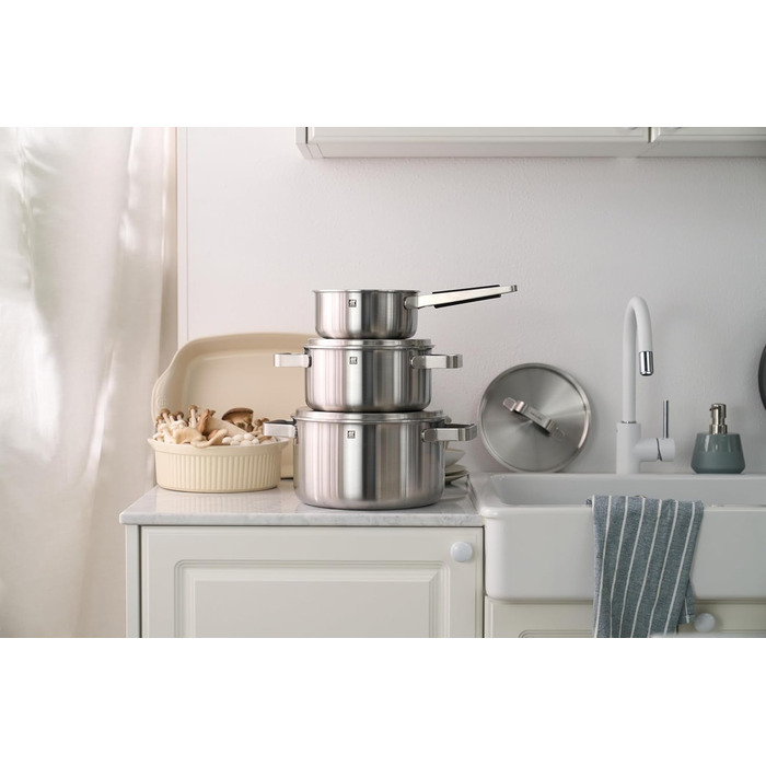 Набір посуду ZWILLING PURE, 5 предметів, з нержавіючої сталі 18/10, керамічне покриття, Stay-Cool ручки, придатний для миття в посудомийній машині (срібний)