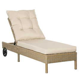 Шезлонг Outsunny Poly Rattan Садовий шезлонг регульований з подушкою в натуральному хакі 200x66x92см для саду та патіо