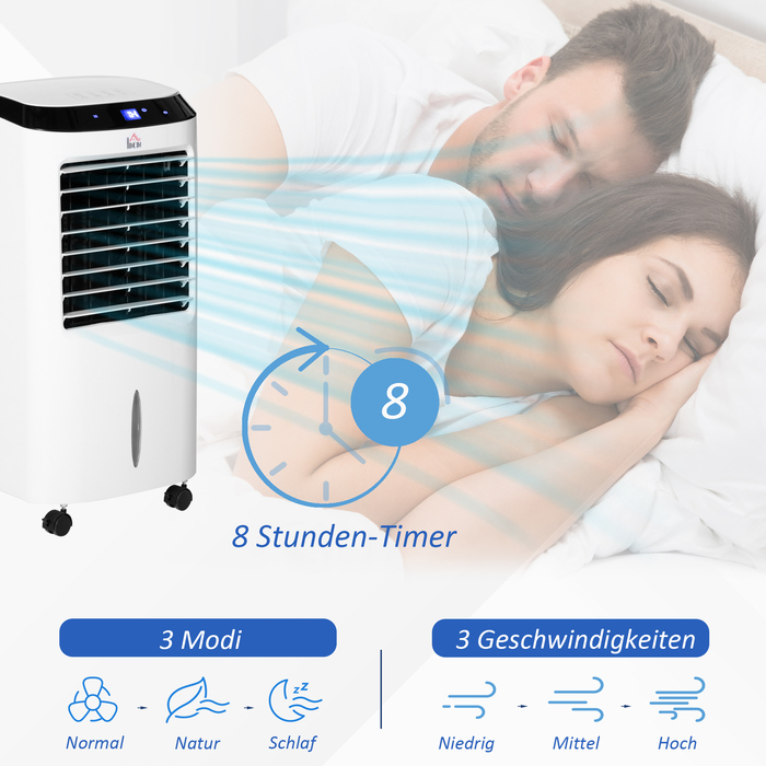 Мобільний кондиціонер 10л 4-в-1 з водяним охолодженням, зволоженням повітря, таймером на 8 годин, пультом дистанційного керування, для приміщень до 20㎡, потужністю 60W, матеріал корпусу ABS, колір білий+чорний, розміри 38,2 x 31,6 x 76 см