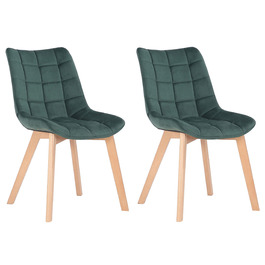 Набір з 2 обідніх стільців Passaic з оксамиту, ергономічні, з м'якою оббивкою та стежкою, з захистом для підлоги, до 150 кг, колір: зелений