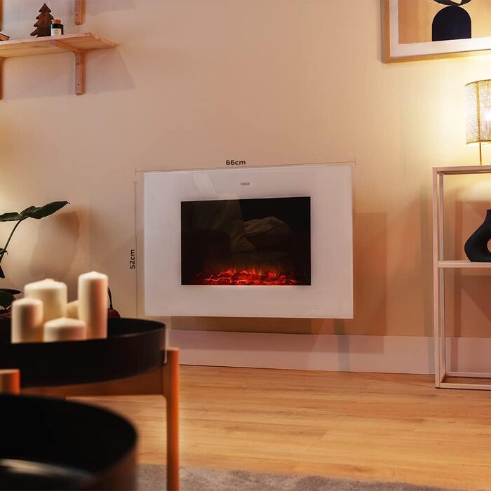 Електричний камін Cecotec ReadyWarm 2690 Flames Connected Wi-Fi, 2000 Вт, білий, декоративний, для обігріву до 25 м², дистанційне керування, загартоване скло