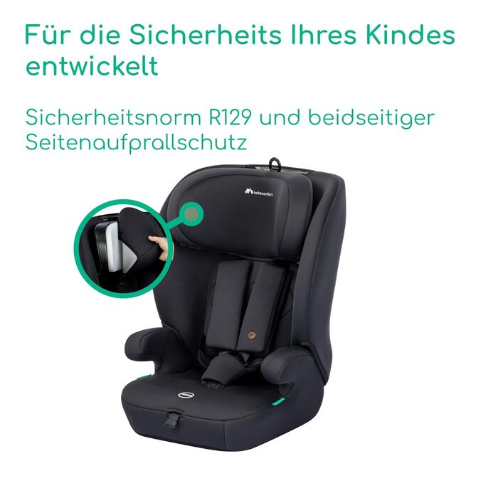 Автокрісло Bebeconfort Ever i-Safe 9-36 кг, 15 міс. - 12 років, 76-150 см, R129, захист від бокового удару, 11 положень підголівника, інтегровані підлокітники, Full Black