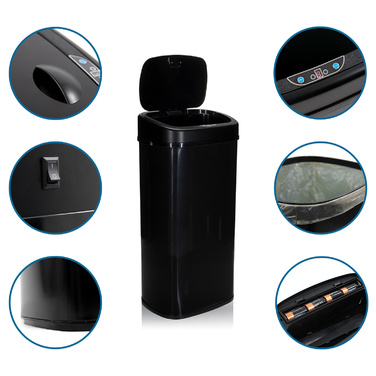 Сміттєвий контейнер / Відро для сміття CLEAN VI з датчиком 68л, сталь, чорний, hjh OFFICE