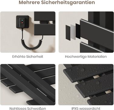 Електричний рушникосушар EMKE з Wi-Fi, 1000 x 500 мм, 320W, чорний (правий)