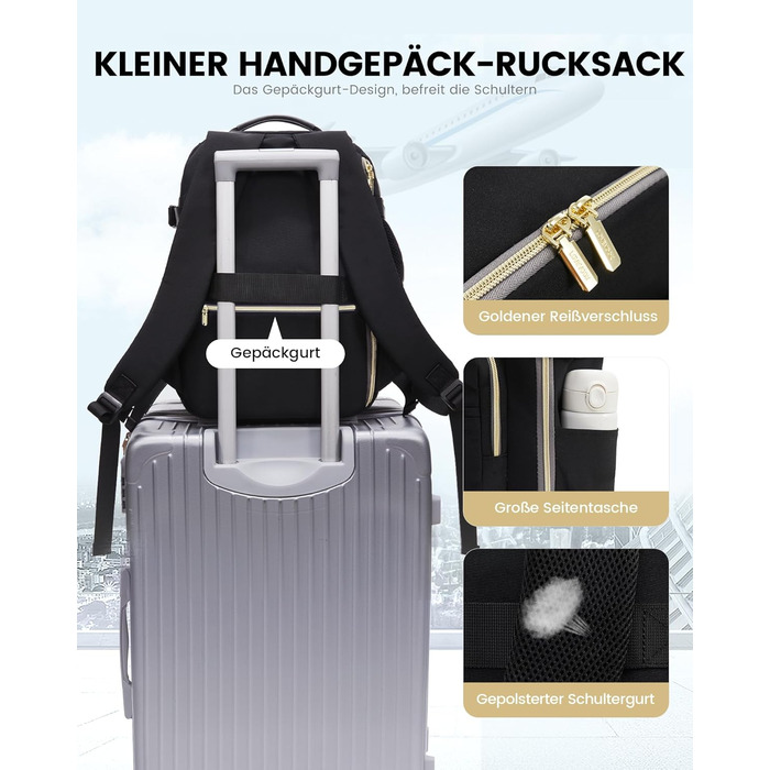 Рюкзак LOVEVOOK для ручної поклажі Ryanair, 40x20x25 см, для ноутбука 13.3 дюйма, чорний/сірий, підходить для Eurowings, Wizz Air