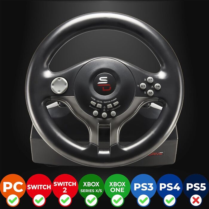 Руль гоночний Subsonic Superdrive SV250 з педалями та перемикачами для PS4, Xbox Series X/S, Xbox One, PC - діаметр 22 см, чорний
