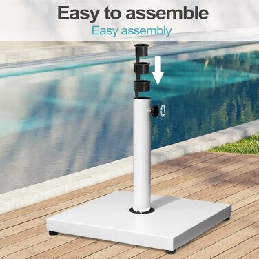 Підставка для парасольки на терасу, 18,1 кг, міцна квадратна підставка з бетону, підставка для ринку з текового дерева (з колесами) (Білий/розкішний сад)