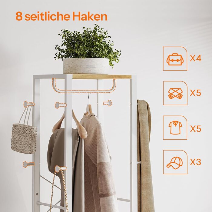 HOOBRO Лежак для одягу з полицями для взуття, білий та дерев'яний, EWN04YM01