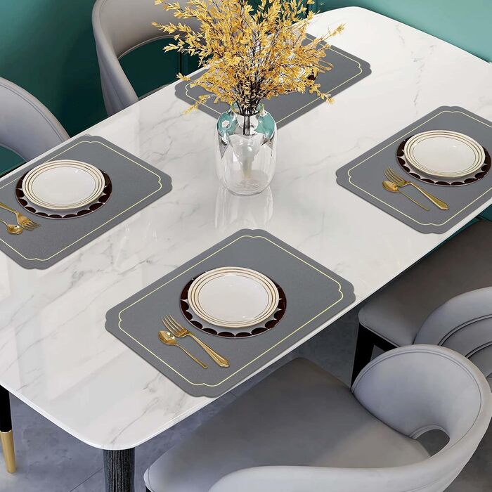 Набори підставки під гаряче Fanquare, 6 шт., зелені, прямокутні, з екошкіри, з золотим кантом. Стійкі до тепла, миючіся, неслизькі підставки для столу для кухні та обіднього столу, декору для весілля. Розмір 45*30 см, зелені (45*30 см, темно-сірий)