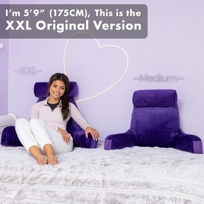 Подушка для чоловіків з підлокітниками - сіра, для читання та відпочинку в ліжку. Преміум піна з ефектом пам'яті, знімна подушка для шиї на еластичному шнурі.