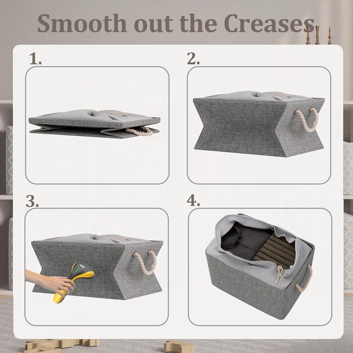 OUTBROS Коробки для зберігання (3 шт.) сірі, 33 x 23 x 20 см, тканинні, з шнурком та ручкою, складні