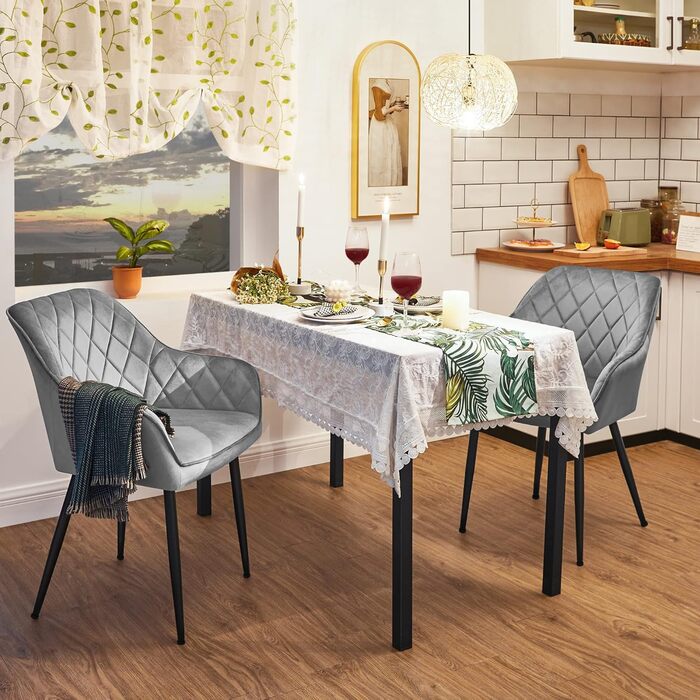 Крісла SONGMICS для їдальні, вітальні, кухні, спальні - 2 шт, з м'яким оксамитовим покриттям, металеві ніжки, до 110 кг, сірий світлий відтінок (LDC088G0)