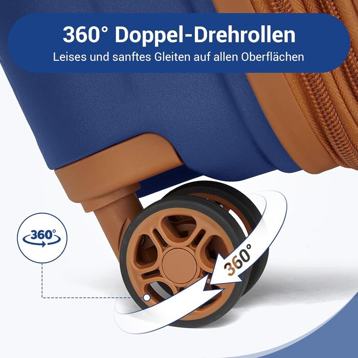 Валіза ручної поклажі KONO з тримачем для напоїв, жорсткий корпус, легкий поліпропілен, розширюваний, 4 колеса, TSA-замок (Темно-синій/Коричневий, M)