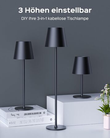 LED-лампа Jackyled настільна бездротова, перезаряджувана, з акумулятором 5000mAh, 3 режими висоти, 3 колірні температури, регулювання яскравості, портативна, вологостійка, для вітальні, спальні, 1 шт.