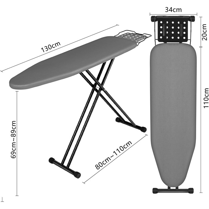 Складна парова прасувальна дошка Aoufottes з полицею для праски, нековзні ніжки, 110x34см
