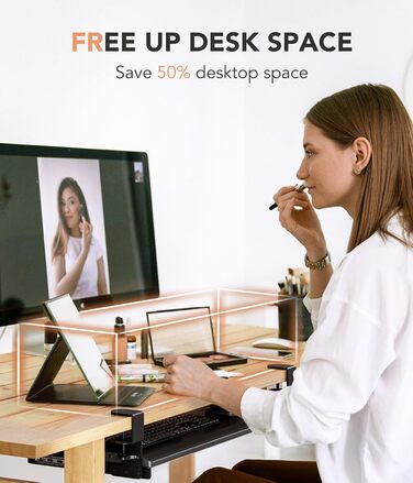 Висувна полиця під клавіатуру під стіл, чорна, з міцним C-кріпленням, 27.3x27.9 см (82.5 см з кріпленнями)