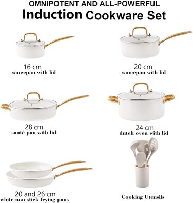 Набір посуду RIOVARM з нержавіючої сталі з антипригарним покриттям, кераміка, каструлі, сковорідки, сотейник, соусниця, лопатка, кухонні аксесуари